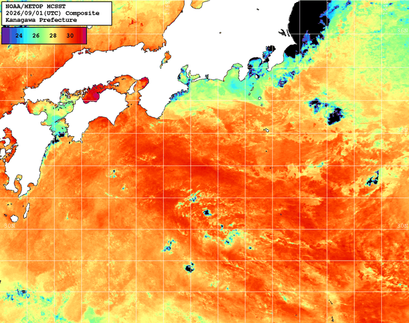 NOAA、MetOp 人工衛星画像 検索結果, 水温分布を図示