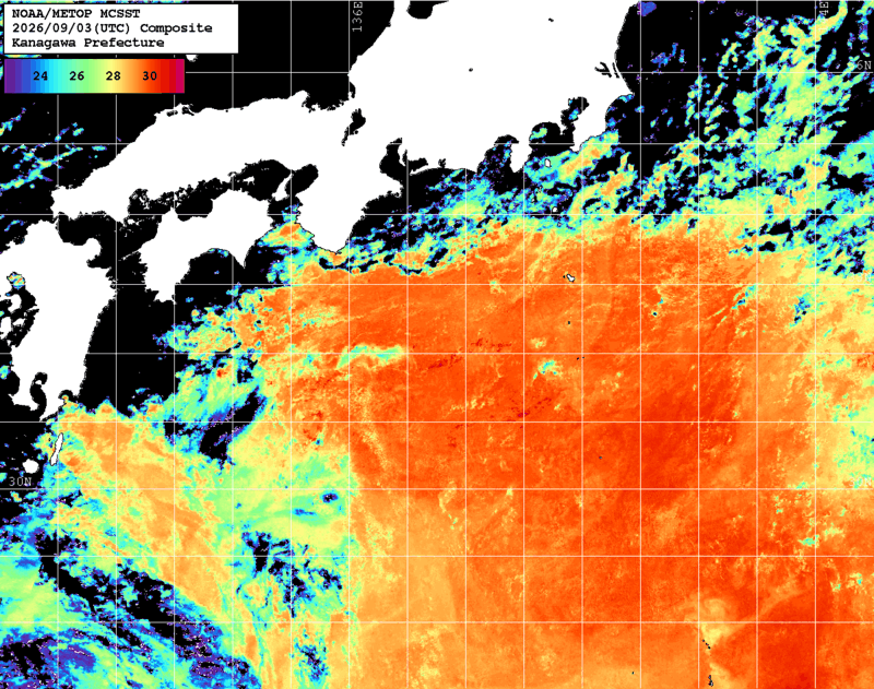 NOAA、MetOp 人工衛星画像 検索結果, 水温分布を図示