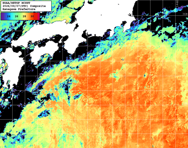 NOAA、MetOp 人工衛星画像 検索結果, 水温分布を図示