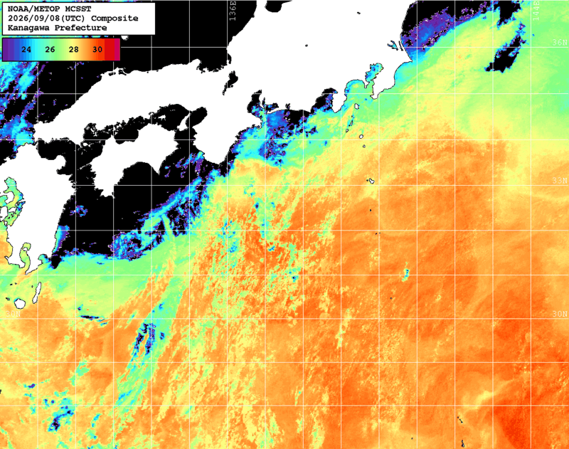 NOAA、MetOp 人工衛星画像 検索結果, 水温分布を図示