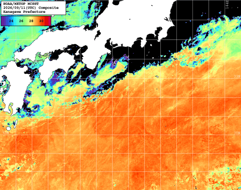 NOAA、MetOp 人工衛星画像 検索結果, 水温分布を図示
