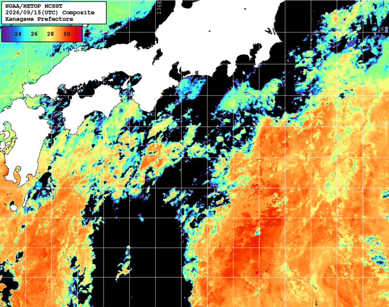 NOAA、MetOp 人工衛星画像 検索結果, 水温分布を図示