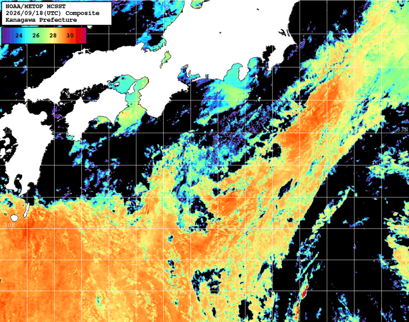 NOAA、MetOp 人工衛星画像 検索結果, 水温分布を図示