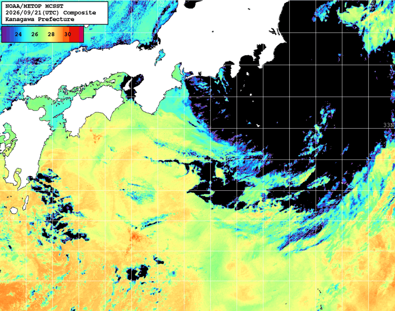 NOAA、MetOp 人工衛星画像 検索結果, 水温分布を図示