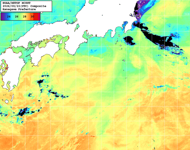 NOAA、MetOp 人工衛星画像 検索結果, 水温分布を図示