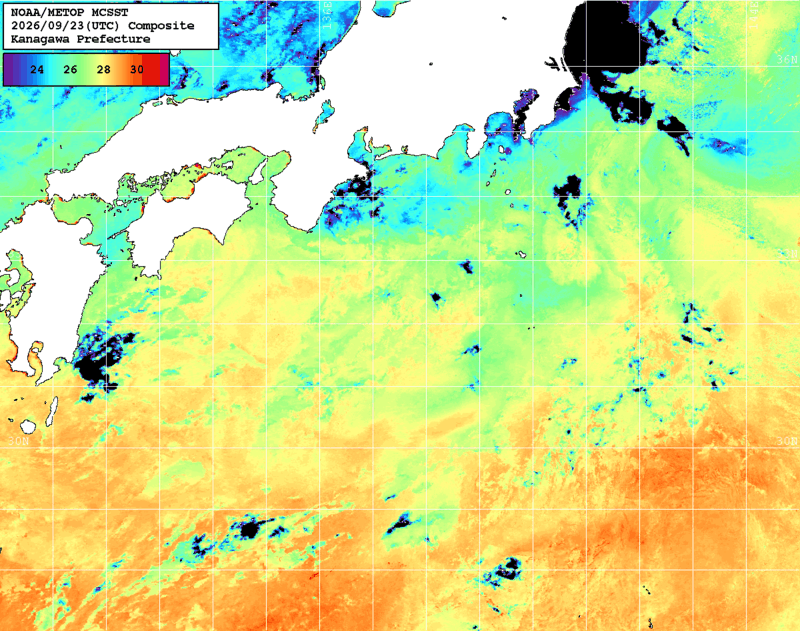 NOAA、MetOp 人工衛星画像 検索結果, 水温分布を図示