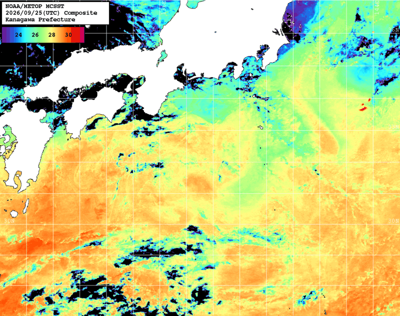 NOAA、MetOp 人工衛星画像 検索結果, 水温分布を図示