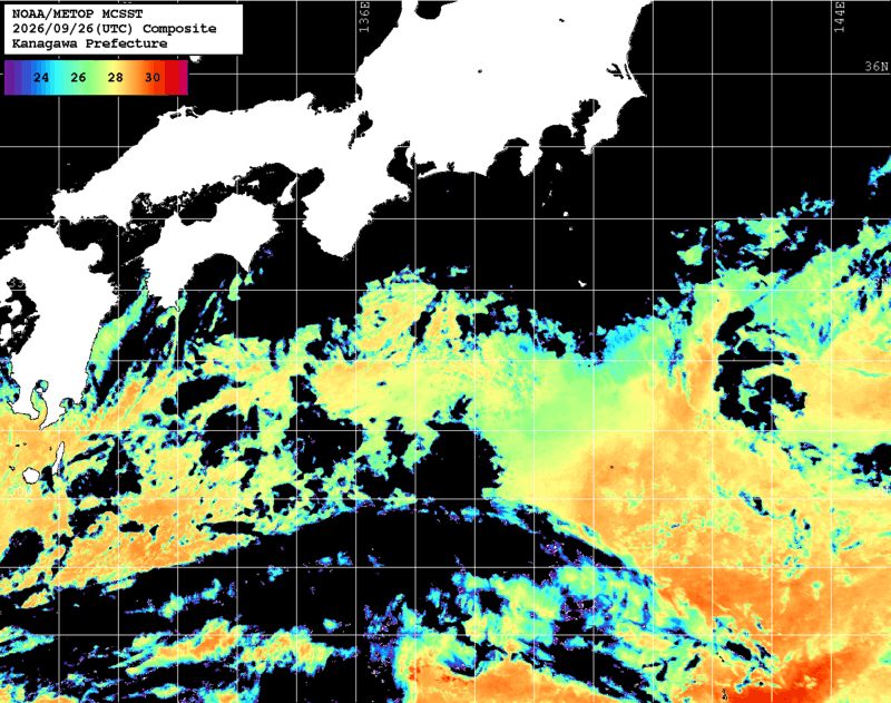 NOAA、MetOp 人工衛星画像 検索結果, 水温分布を図示