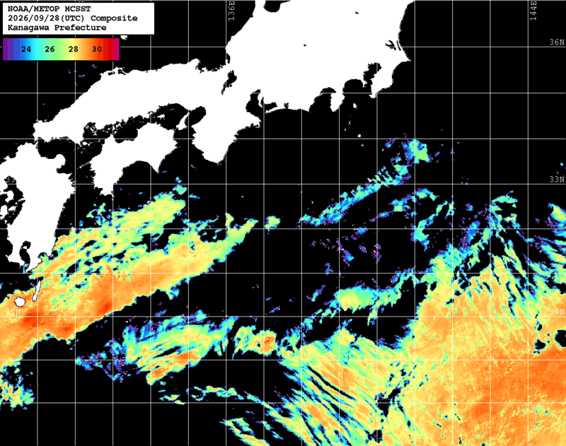 NOAA、MetOp 人工衛星画像 検索結果, 水温分布を図示