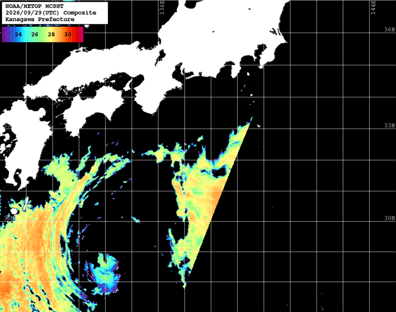 NOAA、MetOp 人工衛星画像 検索結果, 水温分布を図示