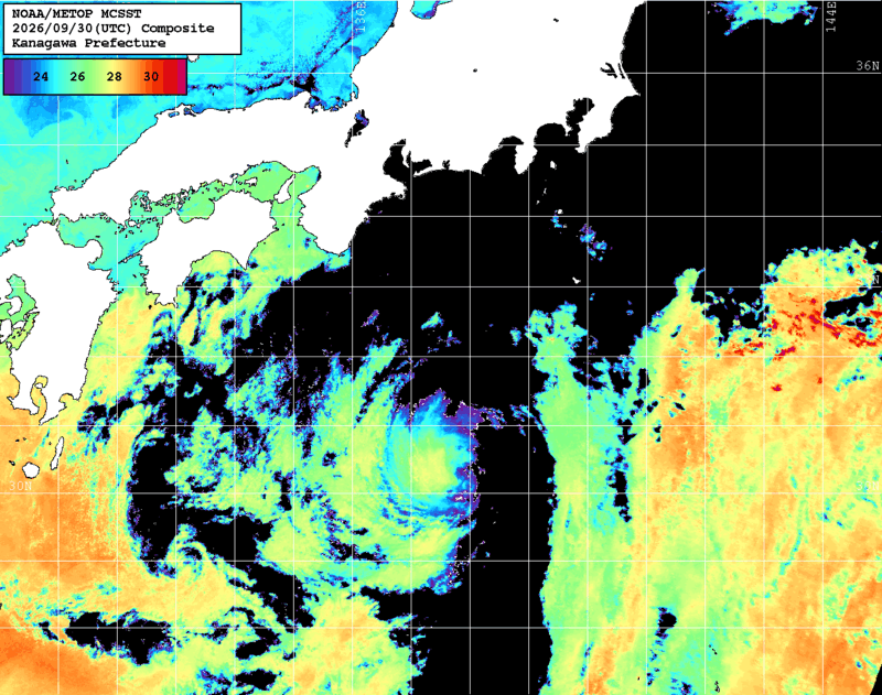 NOAA、MetOp 人工衛星画像 検索結果, 水温分布を図示