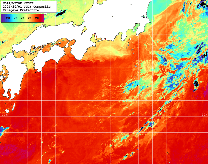 NOAA、MetOp 人工衛星画像 検索結果, 水温分布を図示