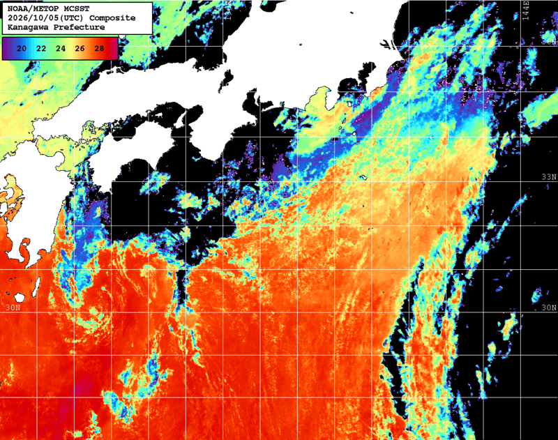 NOAA、MetOp 人工衛星画像 検索結果, 水温分布を図示