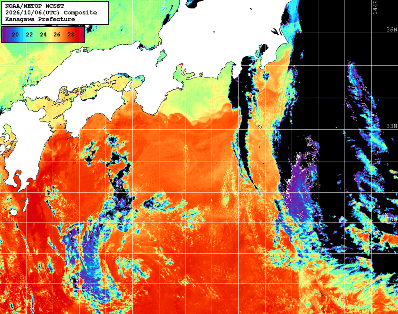 NOAA、MetOp 人工衛星画像 検索結果, 水温分布を図示