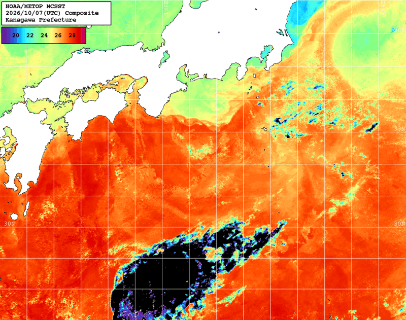 NOAA、MetOp 人工衛星画像 検索結果, 水温分布を図示