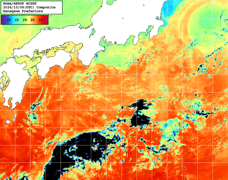 NOAA、MetOp 人工衛星画像 検索結果, 水温分布を図示