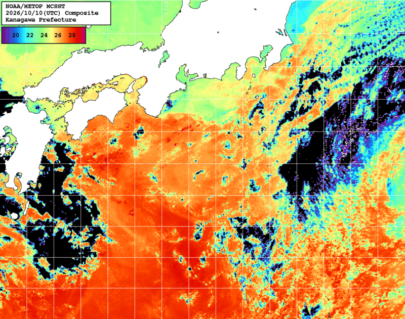 NOAA、MetOp 人工衛星画像 検索結果, 水温分布を図示
