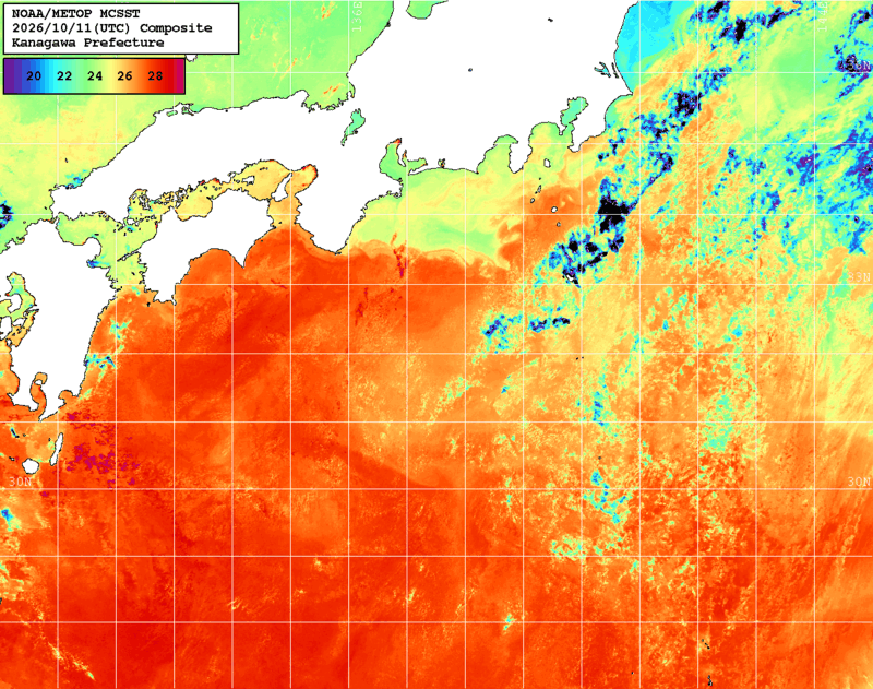 NOAA、MetOp 人工衛星画像 検索結果, 水温分布を図示