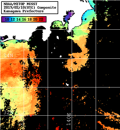 NOAA、MetOp 人工衛星画像 検索結果, 水温分布を図示