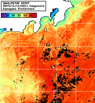 NOAA、MetOp 人工衛星画像 検索結果, 水温分布を図示