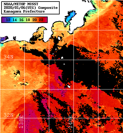 NOAA、MetOp 人工衛星画像 検索結果, 水温分布を図示