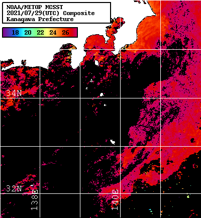 NOAA、MetOp 人工衛星画像 検索結果, 水温分布を図示