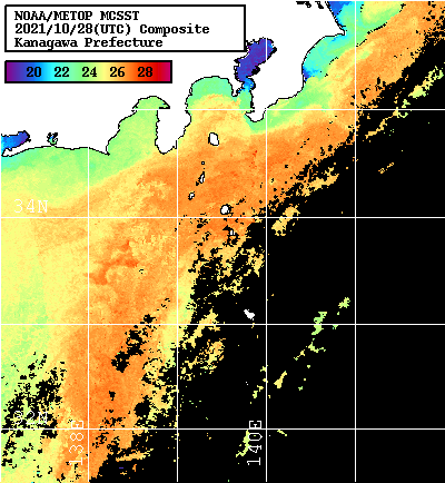 NOAA、MetOp 人工衛星画像 検索結果, 水温分布を図示