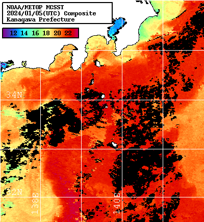 NOAA、MetOp 人工衛星画像 検索結果, 水温分布を図示