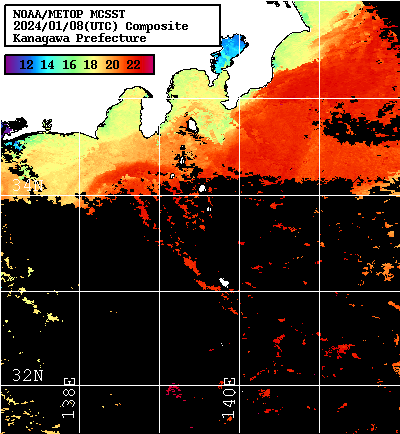 NOAA、MetOp 人工衛星画像 検索結果, 水温分布を図示