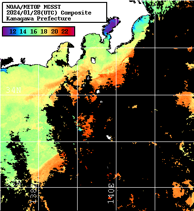 NOAA、MetOp 人工衛星画像 検索結果, 水温分布を図示