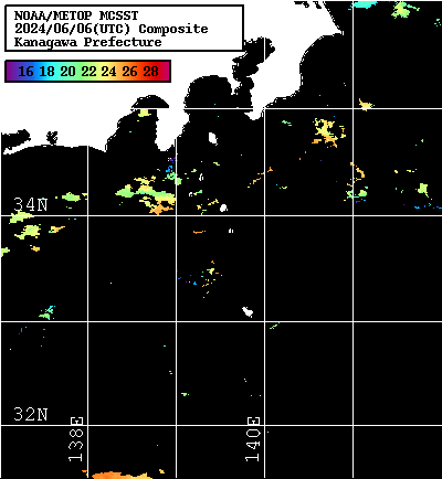 NOAA、MetOp 人工衛星画像 検索結果, 水温分布を図示