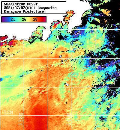 NOAA、MetOp 人工衛星画像 検索結果, 水温分布を図示
