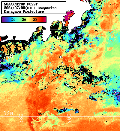 NOAA、MetOp 人工衛星画像 検索結果, 水温分布を図示