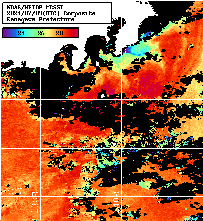 NOAA、MetOp 人工衛星画像 検索結果, 水温分布を図示