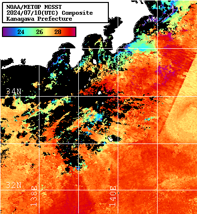 NOAA、MetOp 人工衛星画像 検索結果, 水温分布を図示