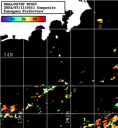 NOAA、MetOp 人工衛星画像 検索結果, 水温分布を図示