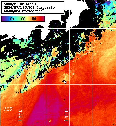 NOAA、MetOp 人工衛星画像 検索結果, 水温分布を図示