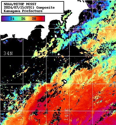 NOAA、MetOp 人工衛星画像 検索結果, 水温分布を図示