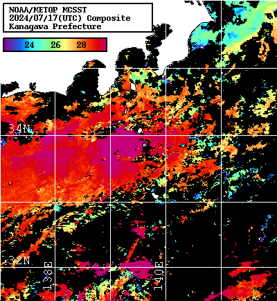 NOAA、MetOp 人工衛星画像 検索結果, 水温分布を図示