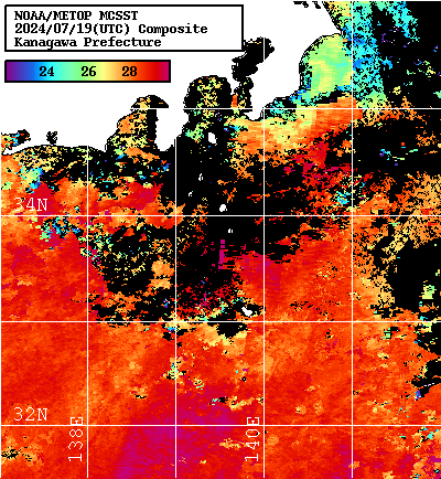 NOAA、MetOp 人工衛星画像 検索結果, 水温分布を図示