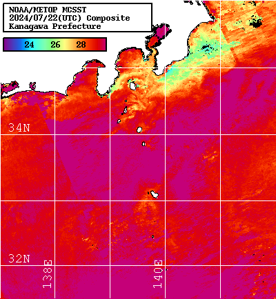 NOAA、MetOp 人工衛星画像 検索結果, 水温分布を図示