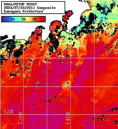 NOAA、MetOp 人工衛星画像 検索結果, 水温分布を図示