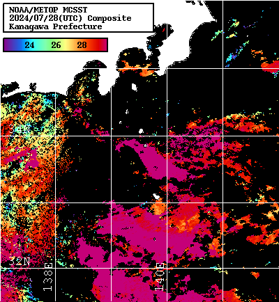 NOAA、MetOp 人工衛星画像 検索結果, 水温分布を図示
