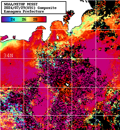 NOAA、MetOp 人工衛星画像 検索結果, 水温分布を図示