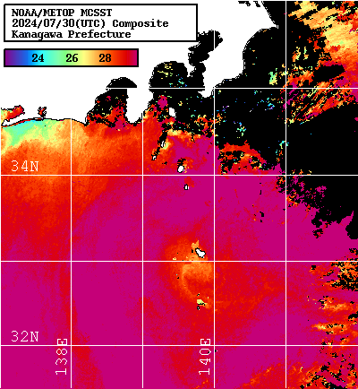 NOAA、MetOp 人工衛星画像 検索結果, 水温分布を図示