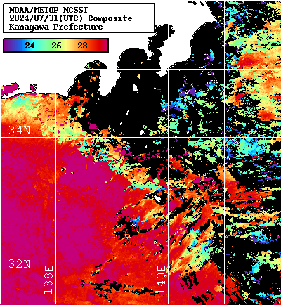 NOAA、MetOp 人工衛星画像 検索結果, 水温分布を図示