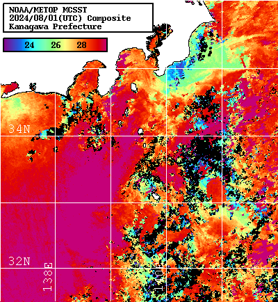 NOAA、MetOp 人工衛星画像 検索結果, 水温分布を図示