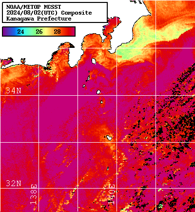 NOAA、MetOp 人工衛星画像 検索結果, 水温分布を図示