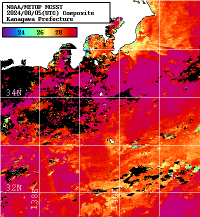 NOAA、MetOp 人工衛星画像 検索結果, 水温分布を図示