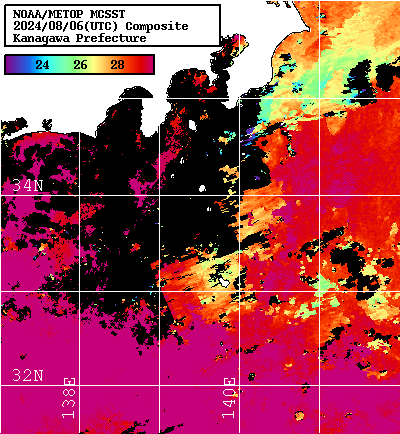 NOAA、MetOp 人工衛星画像 検索結果, 水温分布を図示